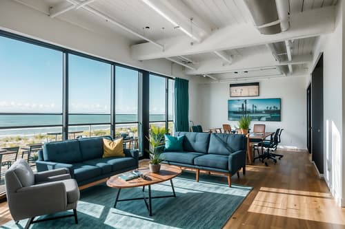 photo from pinterest of coastal-style interior designed (coworking space interior) with seating area with sofa and lounge chairs and office chairs and office desks and seating area with sofa. . with . . cinematic photo, highly detailed, cinematic lighting, ultra-detailed, ultrarealistic, photorealism, 8k. trending on pinterest. coastal interior design style. masterpiece, cinematic light, ultrarealistic+, photorealistic+, 8k, raw photo, realistic, sharp focus on eyes, (symmetrical eyes), (intact eyes), hyperrealistic, highest quality, best quality, , highly detailed, masterpiece, best quality, extremely detailed 8k wallpaper, masterpiece, best quality, ultra-detailed, best shadow, detailed background, detailed face, detailed eyes, high contrast, best illumination, detailed face, dulux, caustic, dynamic angle, detailed glow. dramatic lighting. highly detailed, insanely detailed hair, symmetrical, intricate details, professionally retouched, 8k high definition. strong bokeh. award winning photo.