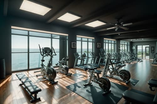 photo from pinterest of coastal-style interior designed (fitness gym interior) with exercise bicycle and squat rack and crosstrainer and bench press and dumbbell stand and exercise bicycle. . with . . cinematic photo, highly detailed, cinematic lighting, ultra-detailed, ultrarealistic, photorealism, 8k. trending on pinterest. coastal interior design style. masterpiece, cinematic light, ultrarealistic+, photorealistic+, 8k, raw photo, realistic, sharp focus on eyes, (symmetrical eyes), (intact eyes), hyperrealistic, highest quality, best quality, , highly detailed, masterpiece, best quality, extremely detailed 8k wallpaper, masterpiece, best quality, ultra-detailed, best shadow, detailed background, detailed face, detailed eyes, high contrast, best illumination, detailed face, dulux, caustic, dynamic angle, detailed glow. dramatic lighting. highly detailed, insanely detailed hair, symmetrical, intricate details, professionally retouched, 8k high definition. strong bokeh. award winning photo.