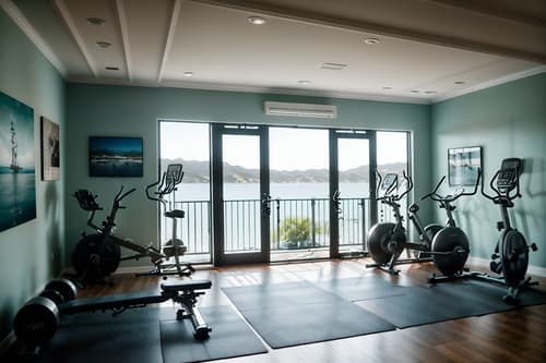 photo from pinterest of coastal-style interior designed (fitness gym interior) with exercise bicycle and squat rack and crosstrainer and bench press and dumbbell stand and exercise bicycle. . with . . cinematic photo, highly detailed, cinematic lighting, ultra-detailed, ultrarealistic, photorealism, 8k. trending on pinterest. coastal interior design style. masterpiece, cinematic light, ultrarealistic+, photorealistic+, 8k, raw photo, realistic, sharp focus on eyes, (symmetrical eyes), (intact eyes), hyperrealistic, highest quality, best quality, , highly detailed, masterpiece, best quality, extremely detailed 8k wallpaper, masterpiece, best quality, ultra-detailed, best shadow, detailed background, detailed face, detailed eyes, high contrast, best illumination, detailed face, dulux, caustic, dynamic angle, detailed glow. dramatic lighting. highly detailed, insanely detailed hair, symmetrical, intricate details, professionally retouched, 8k high definition. strong bokeh. award winning photo.