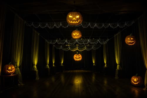 photo from pinterest of halloween-style interior designed (exhibition space interior) . with cobwebs and glowing pumpkins and human skulls and lanterns and cobwebs and spiderwebs and lanterns and yellow black balloons. . cinematic photo, highly detailed, cinematic lighting, ultra-detailed, ultrarealistic, photorealism, 8k. trending on pinterest. halloween interior design style. masterpiece, cinematic light, ultrarealistic+, photorealistic+, 8k, raw photo, realistic, sharp focus on eyes, (symmetrical eyes), (intact eyes), hyperrealistic, highest quality, best quality, , highly detailed, masterpiece, best quality, extremely detailed 8k wallpaper, masterpiece, best quality, ultra-detailed, best shadow, detailed background, detailed face, detailed eyes, high contrast, best illumination, detailed face, dulux, caustic, dynamic angle, detailed glow. dramatic lighting. highly detailed, insanely detailed hair, symmetrical, intricate details, professionally retouched, 8k high definition. strong bokeh. award winning photo.