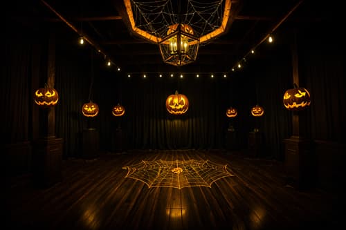 photo from pinterest of halloween-style interior designed (exhibition space interior) . with cobwebs and glowing pumpkins and human skulls and lanterns and cobwebs and spiderwebs and lanterns and yellow black balloons. . cinematic photo, highly detailed, cinematic lighting, ultra-detailed, ultrarealistic, photorealism, 8k. trending on pinterest. halloween interior design style. masterpiece, cinematic light, ultrarealistic+, photorealistic+, 8k, raw photo, realistic, sharp focus on eyes, (symmetrical eyes), (intact eyes), hyperrealistic, highest quality, best quality, , highly detailed, masterpiece, best quality, extremely detailed 8k wallpaper, masterpiece, best quality, ultra-detailed, best shadow, detailed background, detailed face, detailed eyes, high contrast, best illumination, detailed face, dulux, caustic, dynamic angle, detailed glow. dramatic lighting. highly detailed, insanely detailed hair, symmetrical, intricate details, professionally retouched, 8k high definition. strong bokeh. award winning photo.