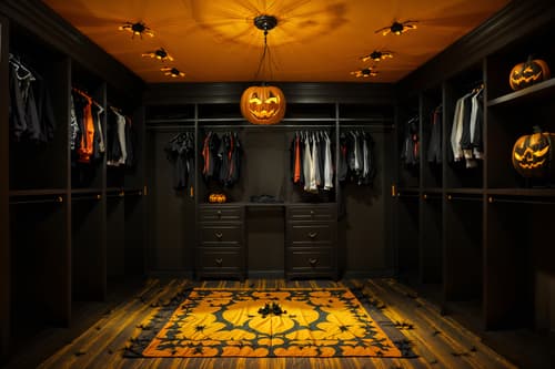 photo from pinterest of halloween-style interior designed (walk in closet interior) . with yellow black balloons and lanterns and glowing pumpkins and spiderwebs and lanterns and cobwebs and cobwebs and human skulls. . cinematic photo, highly detailed, cinematic lighting, ultra-detailed, ultrarealistic, photorealism, 8k. trending on pinterest. halloween interior design style. masterpiece, cinematic light, ultrarealistic+, photorealistic+, 8k, raw photo, realistic, sharp focus on eyes, (symmetrical eyes), (intact eyes), hyperrealistic, highest quality, best quality, , highly detailed, masterpiece, best quality, extremely detailed 8k wallpaper, masterpiece, best quality, ultra-detailed, best shadow, detailed background, detailed face, detailed eyes, high contrast, best illumination, detailed face, dulux, caustic, dynamic angle, detailed glow. dramatic lighting. highly detailed, insanely detailed hair, symmetrical, intricate details, professionally retouched, 8k high definition. strong bokeh. award winning photo.