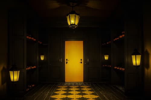 photo from pinterest of halloween-style interior designed (walk in closet interior) . with yellow black balloons and lanterns and glowing pumpkins and spiderwebs and lanterns and cobwebs and cobwebs and human skulls. . cinematic photo, highly detailed, cinematic lighting, ultra-detailed, ultrarealistic, photorealism, 8k. trending on pinterest. halloween interior design style. masterpiece, cinematic light, ultrarealistic+, photorealistic+, 8k, raw photo, realistic, sharp focus on eyes, (symmetrical eyes), (intact eyes), hyperrealistic, highest quality, best quality, , highly detailed, masterpiece, best quality, extremely detailed 8k wallpaper, masterpiece, best quality, ultra-detailed, best shadow, detailed background, detailed face, detailed eyes, high contrast, best illumination, detailed face, dulux, caustic, dynamic angle, detailed glow. dramatic lighting. highly detailed, insanely detailed hair, symmetrical, intricate details, professionally retouched, 8k high definition. strong bokeh. award winning photo.
