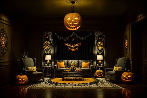 photo from pinterest of halloween-style interior designed (hotel lobby interior) with plant and check in desk and furniture and rug and sofas and coffee tables and hanging lamps and lounge chairs. . with skeletons sitting and standing and cobwebs and glowing pumpkins and yellow black balloons and lanterns and lanterns and human skulls and spiderwebs. . cinematic photo, highly detailed, cinematic lighting, ultra-detailed, ultrarealistic, photorealism, 8k. trending on pinterest. halloween interior design style. masterpiece, cinematic light, ultrarealistic+, photorealistic+, 8k, raw photo, realistic, sharp focus on eyes, (symmetrical eyes), (intact eyes), hyperrealistic, highest quality, best quality, , highly detailed, masterpiece, best quality, extremely detailed 8k wallpaper, masterpiece, best quality, ultra-detailed, best shadow, detailed background, detailed face, detailed eyes, high contrast, best illumination, detailed face, dulux, caustic, dynamic angle, detailed glow. dramatic lighting. highly detailed, insanely detailed hair, symmetrical, intricate details, professionally retouched, 8k high definition. strong bokeh. award winning photo.