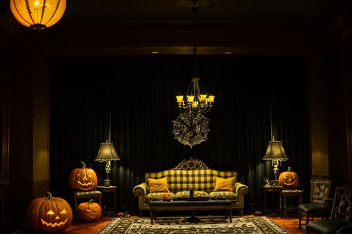 photo from pinterest of halloween-style interior designed (hotel lobby interior) with plant and check in desk and furniture and rug and sofas and coffee tables and hanging lamps and lounge chairs. . with skeletons sitting and standing and cobwebs and glowing pumpkins and yellow black balloons and lanterns and lanterns and human skulls and spiderwebs. . cinematic photo, highly detailed, cinematic lighting, ultra-detailed, ultrarealistic, photorealism, 8k. trending on pinterest. halloween interior design style. masterpiece, cinematic light, ultrarealistic+, photorealistic+, 8k, raw photo, realistic, sharp focus on eyes, (symmetrical eyes), (intact eyes), hyperrealistic, highest quality, best quality, , highly detailed, masterpiece, best quality, extremely detailed 8k wallpaper, masterpiece, best quality, ultra-detailed, best shadow, detailed background, detailed face, detailed eyes, high contrast, best illumination, detailed face, dulux, caustic, dynamic angle, detailed glow. dramatic lighting. highly detailed, insanely detailed hair, symmetrical, intricate details, professionally retouched, 8k high definition. strong bokeh. award winning photo.