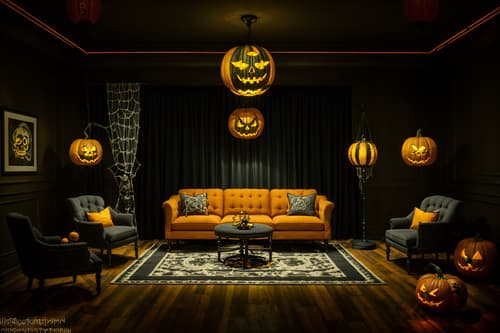 photo from pinterest of halloween-style interior designed (hotel lobby interior) with plant and check in desk and furniture and rug and sofas and coffee tables and hanging lamps and lounge chairs. . with skeletons sitting and standing and cobwebs and glowing pumpkins and yellow black balloons and lanterns and lanterns and human skulls and spiderwebs. . cinematic photo, highly detailed, cinematic lighting, ultra-detailed, ultrarealistic, photorealism, 8k. trending on pinterest. halloween interior design style. masterpiece, cinematic light, ultrarealistic+, photorealistic+, 8k, raw photo, realistic, sharp focus on eyes, (symmetrical eyes), (intact eyes), hyperrealistic, highest quality, best quality, , highly detailed, masterpiece, best quality, extremely detailed 8k wallpaper, masterpiece, best quality, ultra-detailed, best shadow, detailed background, detailed face, detailed eyes, high contrast, best illumination, detailed face, dulux, caustic, dynamic angle, detailed glow. dramatic lighting. highly detailed, insanely detailed hair, symmetrical, intricate details, professionally retouched, 8k high definition. strong bokeh. award winning photo.