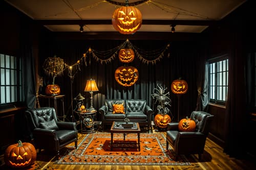 photo from pinterest of halloween-style interior designed (office interior) with office chairs and computer desks and windows and cabinets and lounge chairs and desk lamps and office desks and plants. . with glowing pumpkins and cobwebs and lanterns and human skulls and lanterns and skeletons sitting and standing and spiderwebs and cobwebs. . cinematic photo, highly detailed, cinematic lighting, ultra-detailed, ultrarealistic, photorealism, 8k. trending on pinterest. halloween interior design style. masterpiece, cinematic light, ultrarealistic+, photorealistic+, 8k, raw photo, realistic, sharp focus on eyes, (symmetrical eyes), (intact eyes), hyperrealistic, highest quality, best quality, , highly detailed, masterpiece, best quality, extremely detailed 8k wallpaper, masterpiece, best quality, ultra-detailed, best shadow, detailed background, detailed face, detailed eyes, high contrast, best illumination, detailed face, dulux, caustic, dynamic angle, detailed glow. dramatic lighting. highly detailed, insanely detailed hair, symmetrical, intricate details, professionally retouched, 8k high definition. strong bokeh. award winning photo.