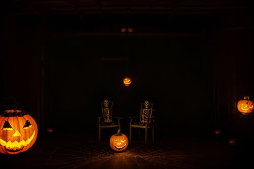 photo from pinterest of halloween-style interior designed (onsen interior) . with cobwebs and yellow black balloons and lanterns and glowing pumpkins and cobwebs and lanterns and skeletons sitting and standing and spiderwebs. . cinematic photo, highly detailed, cinematic lighting, ultra-detailed, ultrarealistic, photorealism, 8k. trending on pinterest. halloween interior design style. masterpiece, cinematic light, ultrarealistic+, photorealistic+, 8k, raw photo, realistic, sharp focus on eyes, (symmetrical eyes), (intact eyes), hyperrealistic, highest quality, best quality, , highly detailed, masterpiece, best quality, extremely detailed 8k wallpaper, masterpiece, best quality, ultra-detailed, best shadow, detailed background, detailed face, detailed eyes, high contrast, best illumination, detailed face, dulux, caustic, dynamic angle, detailed glow. dramatic lighting. highly detailed, insanely detailed hair, symmetrical, intricate details, professionally retouched, 8k high definition. strong bokeh. award winning photo.
