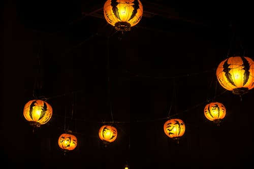 photo from pinterest of halloween-style interior designed (onsen interior) . with cobwebs and yellow black balloons and lanterns and glowing pumpkins and cobwebs and lanterns and skeletons sitting and standing and spiderwebs. . cinematic photo, highly detailed, cinematic lighting, ultra-detailed, ultrarealistic, photorealism, 8k. trending on pinterest. halloween interior design style. masterpiece, cinematic light, ultrarealistic+, photorealistic+, 8k, raw photo, realistic, sharp focus on eyes, (symmetrical eyes), (intact eyes), hyperrealistic, highest quality, best quality, , highly detailed, masterpiece, best quality, extremely detailed 8k wallpaper, masterpiece, best quality, ultra-detailed, best shadow, detailed background, detailed face, detailed eyes, high contrast, best illumination, detailed face, dulux, caustic, dynamic angle, detailed glow. dramatic lighting. highly detailed, insanely detailed hair, symmetrical, intricate details, professionally retouched, 8k high definition. strong bokeh. award winning photo.