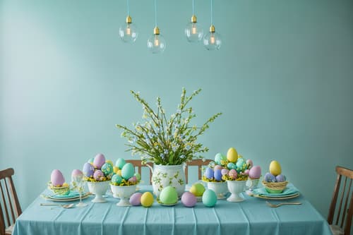 photo from pinterest of easter-style interior designed (exhibition space interior) . with easter decorations and light blue colors and flowers on table and spring decorations and colorful easter eggs and easter decorations. . cinematic photo, highly detailed, cinematic lighting, ultra-detailed, ultrarealistic, photorealism, 8k. trending on pinterest. easter interior design style. masterpiece, cinematic light, ultrarealistic+, photorealistic+, 8k, raw photo, realistic, sharp focus on eyes, (symmetrical eyes), (intact eyes), hyperrealistic, highest quality, best quality, , highly detailed, masterpiece, best quality, extremely detailed 8k wallpaper, masterpiece, best quality, ultra-detailed, best shadow, detailed background, detailed face, detailed eyes, high contrast, best illumination, detailed face, dulux, caustic, dynamic angle, detailed glow. dramatic lighting. highly detailed, insanely detailed hair, symmetrical, intricate details, professionally retouched, 8k high definition. strong bokeh. award winning photo.