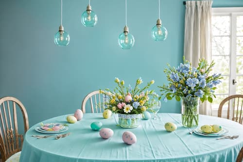 photo from pinterest of easter-style interior designed (exhibition space interior) . with easter decorations and light blue colors and flowers on table and spring decorations and colorful easter eggs and easter decorations. . cinematic photo, highly detailed, cinematic lighting, ultra-detailed, ultrarealistic, photorealism, 8k. trending on pinterest. easter interior design style. masterpiece, cinematic light, ultrarealistic+, photorealistic+, 8k, raw photo, realistic, sharp focus on eyes, (symmetrical eyes), (intact eyes), hyperrealistic, highest quality, best quality, , highly detailed, masterpiece, best quality, extremely detailed 8k wallpaper, masterpiece, best quality, ultra-detailed, best shadow, detailed background, detailed face, detailed eyes, high contrast, best illumination, detailed face, dulux, caustic, dynamic angle, detailed glow. dramatic lighting. highly detailed, insanely detailed hair, symmetrical, intricate details, professionally retouched, 8k high definition. strong bokeh. award winning photo.