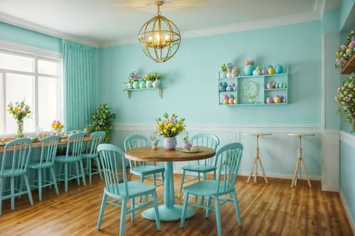photo from pinterest of easter-style interior designed (coffee shop interior) . with light blue colors and spring decorations and easter decorations and flowers on table and colorful easter eggs and light blue colors. . cinematic photo, highly detailed, cinematic lighting, ultra-detailed, ultrarealistic, photorealism, 8k. trending on pinterest. easter interior design style. masterpiece, cinematic light, ultrarealistic+, photorealistic+, 8k, raw photo, realistic, sharp focus on eyes, (symmetrical eyes), (intact eyes), hyperrealistic, highest quality, best quality, , highly detailed, masterpiece, best quality, extremely detailed 8k wallpaper, masterpiece, best quality, ultra-detailed, best shadow, detailed background, detailed face, detailed eyes, high contrast, best illumination, detailed face, dulux, caustic, dynamic angle, detailed glow. dramatic lighting. highly detailed, insanely detailed hair, symmetrical, intricate details, professionally retouched, 8k high definition. strong bokeh. award winning photo.