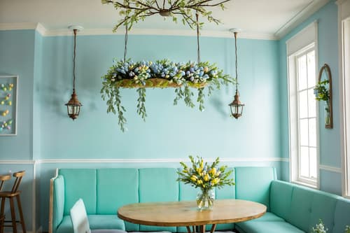 photo from pinterest of easter-style interior designed (coffee shop interior) . with light blue colors and spring decorations and easter decorations and flowers on table and colorful easter eggs and light blue colors. . cinematic photo, highly detailed, cinematic lighting, ultra-detailed, ultrarealistic, photorealism, 8k. trending on pinterest. easter interior design style. masterpiece, cinematic light, ultrarealistic+, photorealistic+, 8k, raw photo, realistic, sharp focus on eyes, (symmetrical eyes), (intact eyes), hyperrealistic, highest quality, best quality, , highly detailed, masterpiece, best quality, extremely detailed 8k wallpaper, masterpiece, best quality, ultra-detailed, best shadow, detailed background, detailed face, detailed eyes, high contrast, best illumination, detailed face, dulux, caustic, dynamic angle, detailed glow. dramatic lighting. highly detailed, insanely detailed hair, symmetrical, intricate details, professionally retouched, 8k high definition. strong bokeh. award winning photo.