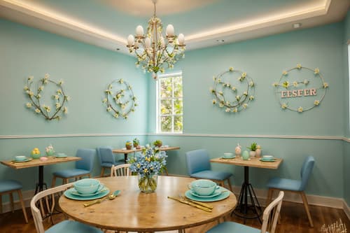 photo from pinterest of easter-style interior designed (coffee shop interior) . with light blue colors and spring decorations and easter decorations and flowers on table and colorful easter eggs and light blue colors. . cinematic photo, highly detailed, cinematic lighting, ultra-detailed, ultrarealistic, photorealism, 8k. trending on pinterest. easter interior design style. masterpiece, cinematic light, ultrarealistic+, photorealistic+, 8k, raw photo, realistic, sharp focus on eyes, (symmetrical eyes), (intact eyes), hyperrealistic, highest quality, best quality, , highly detailed, masterpiece, best quality, extremely detailed 8k wallpaper, masterpiece, best quality, ultra-detailed, best shadow, detailed background, detailed face, detailed eyes, high contrast, best illumination, detailed face, dulux, caustic, dynamic angle, detailed glow. dramatic lighting. highly detailed, insanely detailed hair, symmetrical, intricate details, professionally retouched, 8k high definition. strong bokeh. award winning photo.