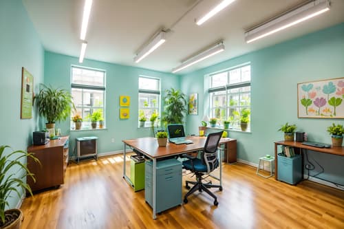 photo from pinterest of easter-style interior designed (office interior) with plants and computer desks and office chairs and office desks and lounge chairs and cabinets and desk lamps and windows. . with colorful easter eggs and light blue colors and spring decorations and easter decorations and flowers on table and colorful easter eggs. . cinematic photo, highly detailed, cinematic lighting, ultra-detailed, ultrarealistic, photorealism, 8k. trending on pinterest. easter interior design style. masterpiece, cinematic light, ultrarealistic+, photorealistic+, 8k, raw photo, realistic, sharp focus on eyes, (symmetrical eyes), (intact eyes), hyperrealistic, highest quality, best quality, , highly detailed, masterpiece, best quality, extremely detailed 8k wallpaper, masterpiece, best quality, ultra-detailed, best shadow, detailed background, detailed face, detailed eyes, high contrast, best illumination, detailed face, dulux, caustic, dynamic angle, detailed glow. dramatic lighting. highly detailed, insanely detailed hair, symmetrical, intricate details, professionally retouched, 8k high definition. strong bokeh. award winning photo.