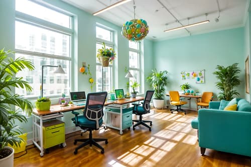 photo from pinterest of easter-style interior designed (office interior) with plants and computer desks and office chairs and office desks and lounge chairs and cabinets and desk lamps and windows. . with colorful easter eggs and light blue colors and spring decorations and easter decorations and flowers on table and colorful easter eggs. . cinematic photo, highly detailed, cinematic lighting, ultra-detailed, ultrarealistic, photorealism, 8k. trending on pinterest. easter interior design style. masterpiece, cinematic light, ultrarealistic+, photorealistic+, 8k, raw photo, realistic, sharp focus on eyes, (symmetrical eyes), (intact eyes), hyperrealistic, highest quality, best quality, , highly detailed, masterpiece, best quality, extremely detailed 8k wallpaper, masterpiece, best quality, ultra-detailed, best shadow, detailed background, detailed face, detailed eyes, high contrast, best illumination, detailed face, dulux, caustic, dynamic angle, detailed glow. dramatic lighting. highly detailed, insanely detailed hair, symmetrical, intricate details, professionally retouched, 8k high definition. strong bokeh. award winning photo.