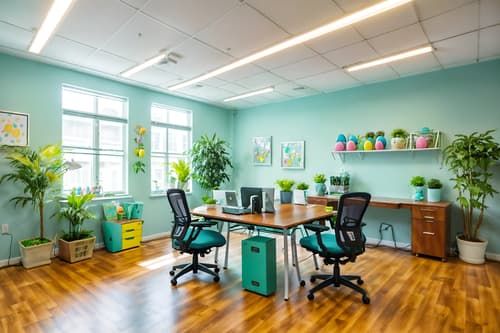 photo from pinterest of easter-style interior designed (office interior) with plants and computer desks and office chairs and office desks and lounge chairs and cabinets and desk lamps and windows. . with colorful easter eggs and light blue colors and spring decorations and easter decorations and flowers on table and colorful easter eggs. . cinematic photo, highly detailed, cinematic lighting, ultra-detailed, ultrarealistic, photorealism, 8k. trending on pinterest. easter interior design style. masterpiece, cinematic light, ultrarealistic+, photorealistic+, 8k, raw photo, realistic, sharp focus on eyes, (symmetrical eyes), (intact eyes), hyperrealistic, highest quality, best quality, , highly detailed, masterpiece, best quality, extremely detailed 8k wallpaper, masterpiece, best quality, ultra-detailed, best shadow, detailed background, detailed face, detailed eyes, high contrast, best illumination, detailed face, dulux, caustic, dynamic angle, detailed glow. dramatic lighting. highly detailed, insanely detailed hair, symmetrical, intricate details, professionally retouched, 8k high definition. strong bokeh. award winning photo.