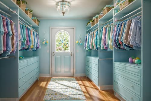 photo from pinterest of easter-style interior designed (walk in closet interior) . with light blue colors and easter decorations and colorful easter eggs and spring decorations and flowers on table and light blue colors. . cinematic photo, highly detailed, cinematic lighting, ultra-detailed, ultrarealistic, photorealism, 8k. trending on pinterest. easter interior design style. masterpiece, cinematic light, ultrarealistic+, photorealistic+, 8k, raw photo, realistic, sharp focus on eyes, (symmetrical eyes), (intact eyes), hyperrealistic, highest quality, best quality, , highly detailed, masterpiece, best quality, extremely detailed 8k wallpaper, masterpiece, best quality, ultra-detailed, best shadow, detailed background, detailed face, detailed eyes, high contrast, best illumination, detailed face, dulux, caustic, dynamic angle, detailed glow. dramatic lighting. highly detailed, insanely detailed hair, symmetrical, intricate details, professionally retouched, 8k high definition. strong bokeh. award winning photo.