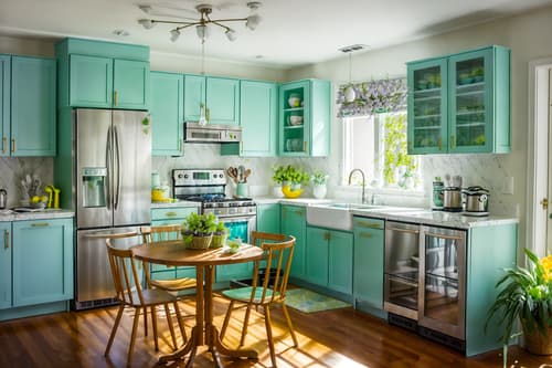 photo from pinterest of easter-style interior designed (kitchen living combo interior) with refrigerator and furniture and occasional tables and kitchen cabinets and plant and sink and plant and sofa. . with easter decorations and spring decorations and flowers on table and colorful easter eggs and light blue colors and easter decorations. . cinematic photo, highly detailed, cinematic lighting, ultra-detailed, ultrarealistic, photorealism, 8k. trending on pinterest. easter interior design style. masterpiece, cinematic light, ultrarealistic+, photorealistic+, 8k, raw photo, realistic, sharp focus on eyes, (symmetrical eyes), (intact eyes), hyperrealistic, highest quality, best quality, , highly detailed, masterpiece, best quality, extremely detailed 8k wallpaper, masterpiece, best quality, ultra-detailed, best shadow, detailed background, detailed face, detailed eyes, high contrast, best illumination, detailed face, dulux, caustic, dynamic angle, detailed glow. dramatic lighting. highly detailed, insanely detailed hair, symmetrical, intricate details, professionally retouched, 8k high definition. strong bokeh. award winning photo.