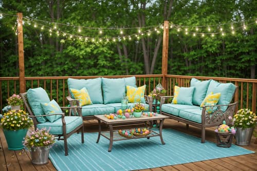 photo from pinterest of easter-style designed (outdoor patio ) with patio couch with pillows and deck with deck chairs and barbeque or grill and grass and plant and patio couch with pillows. . with easter decorations and flowers on table and spring decorations and light blue colors and colorful easter eggs and easter decorations. . cinematic photo, highly detailed, cinematic lighting, ultra-detailed, ultrarealistic, photorealism, 8k. trending on pinterest. easter design style. masterpiece, cinematic light, ultrarealistic+, photorealistic+, 8k, raw photo, realistic, sharp focus on eyes, (symmetrical eyes), (intact eyes), hyperrealistic, highest quality, best quality, , highly detailed, masterpiece, best quality, extremely detailed 8k wallpaper, masterpiece, best quality, ultra-detailed, best shadow, detailed background, detailed face, detailed eyes, high contrast, best illumination, detailed face, dulux, caustic, dynamic angle, detailed glow. dramatic lighting. highly detailed, insanely detailed hair, symmetrical, intricate details, professionally retouched, 8k high definition. strong bokeh. award winning photo.