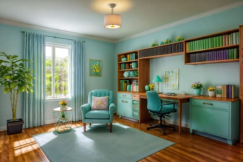 photo from pinterest of easter-style interior designed (study room interior) with lounge chair and cabinets and desk lamp and plant and office chair and bookshelves and writing desk and lounge chair. . with flowers on table and easter decorations and colorful easter eggs and light blue colors and spring decorations and flowers on table. . cinematic photo, highly detailed, cinematic lighting, ultra-detailed, ultrarealistic, photorealism, 8k. trending on pinterest. easter interior design style. masterpiece, cinematic light, ultrarealistic+, photorealistic+, 8k, raw photo, realistic, sharp focus on eyes, (symmetrical eyes), (intact eyes), hyperrealistic, highest quality, best quality, , highly detailed, masterpiece, best quality, extremely detailed 8k wallpaper, masterpiece, best quality, ultra-detailed, best shadow, detailed background, detailed face, detailed eyes, high contrast, best illumination, detailed face, dulux, caustic, dynamic angle, detailed glow. dramatic lighting. highly detailed, insanely detailed hair, symmetrical, intricate details, professionally retouched, 8k high definition. strong bokeh. award winning photo.