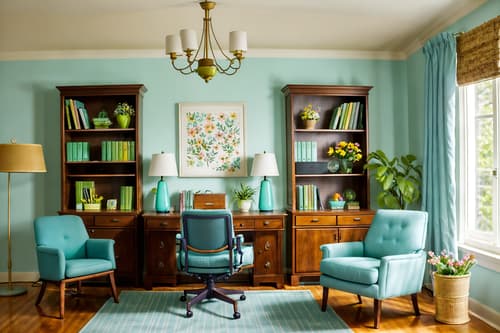 photo from pinterest of easter-style interior designed (study room interior) with lounge chair and cabinets and desk lamp and plant and office chair and bookshelves and writing desk and lounge chair. . with flowers on table and easter decorations and colorful easter eggs and light blue colors and spring decorations and flowers on table. . cinematic photo, highly detailed, cinematic lighting, ultra-detailed, ultrarealistic, photorealism, 8k. trending on pinterest. easter interior design style. masterpiece, cinematic light, ultrarealistic+, photorealistic+, 8k, raw photo, realistic, sharp focus on eyes, (symmetrical eyes), (intact eyes), hyperrealistic, highest quality, best quality, , highly detailed, masterpiece, best quality, extremely detailed 8k wallpaper, masterpiece, best quality, ultra-detailed, best shadow, detailed background, detailed face, detailed eyes, high contrast, best illumination, detailed face, dulux, caustic, dynamic angle, detailed glow. dramatic lighting. highly detailed, insanely detailed hair, symmetrical, intricate details, professionally retouched, 8k high definition. strong bokeh. award winning photo.