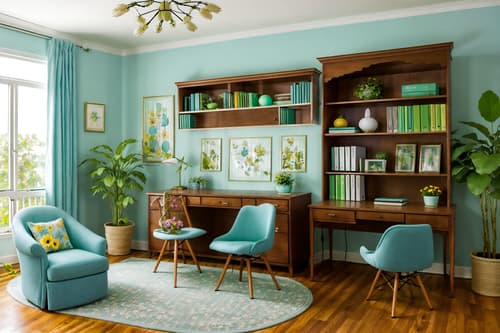 photo from pinterest of easter-style interior designed (study room interior) with lounge chair and cabinets and desk lamp and plant and office chair and bookshelves and writing desk and lounge chair. . with flowers on table and easter decorations and colorful easter eggs and light blue colors and spring decorations and flowers on table. . cinematic photo, highly detailed, cinematic lighting, ultra-detailed, ultrarealistic, photorealism, 8k. trending on pinterest. easter interior design style. masterpiece, cinematic light, ultrarealistic+, photorealistic+, 8k, raw photo, realistic, sharp focus on eyes, (symmetrical eyes), (intact eyes), hyperrealistic, highest quality, best quality, , highly detailed, masterpiece, best quality, extremely detailed 8k wallpaper, masterpiece, best quality, ultra-detailed, best shadow, detailed background, detailed face, detailed eyes, high contrast, best illumination, detailed face, dulux, caustic, dynamic angle, detailed glow. dramatic lighting. highly detailed, insanely detailed hair, symmetrical, intricate details, professionally retouched, 8k high definition. strong bokeh. award winning photo.
