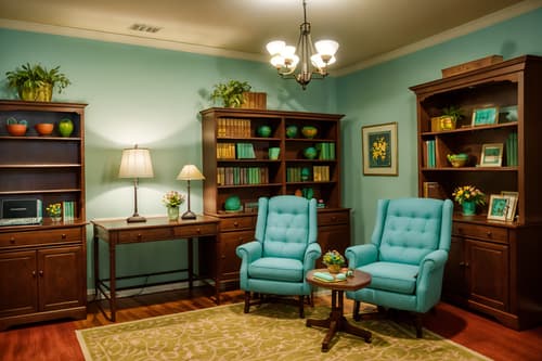 photo from pinterest of easter-style interior designed (study room interior) with lounge chair and cabinets and desk lamp and plant and office chair and bookshelves and writing desk and lounge chair. . with flowers on table and easter decorations and colorful easter eggs and light blue colors and spring decorations and flowers on table. . cinematic photo, highly detailed, cinematic lighting, ultra-detailed, ultrarealistic, photorealism, 8k. trending on pinterest. easter interior design style. masterpiece, cinematic light, ultrarealistic+, photorealistic+, 8k, raw photo, realistic, sharp focus on eyes, (symmetrical eyes), (intact eyes), hyperrealistic, highest quality, best quality, , highly detailed, masterpiece, best quality, extremely detailed 8k wallpaper, masterpiece, best quality, ultra-detailed, best shadow, detailed background, detailed face, detailed eyes, high contrast, best illumination, detailed face, dulux, caustic, dynamic angle, detailed glow. dramatic lighting. highly detailed, insanely detailed hair, symmetrical, intricate details, professionally retouched, 8k high definition. strong bokeh. award winning photo.