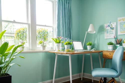 photo from pinterest of easter-style interior designed (home office interior) with plant and cabinets and computer desk and desk lamp and office chair and plant. . with flowers on table and easter decorations and spring decorations and colorful easter eggs and light blue colors and flowers on table. . cinematic photo, highly detailed, cinematic lighting, ultra-detailed, ultrarealistic, photorealism, 8k. trending on pinterest. easter interior design style. masterpiece, cinematic light, ultrarealistic+, photorealistic+, 8k, raw photo, realistic, sharp focus on eyes, (symmetrical eyes), (intact eyes), hyperrealistic, highest quality, best quality, , highly detailed, masterpiece, best quality, extremely detailed 8k wallpaper, masterpiece, best quality, ultra-detailed, best shadow, detailed background, detailed face, detailed eyes, high contrast, best illumination, detailed face, dulux, caustic, dynamic angle, detailed glow. dramatic lighting. highly detailed, insanely detailed hair, symmetrical, intricate details, professionally retouched, 8k high definition. strong bokeh. award winning photo.
