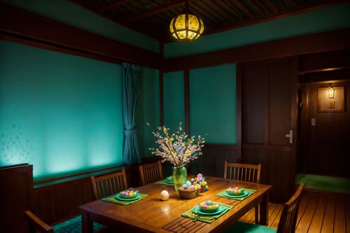 photo from pinterest of easter-style interior designed (onsen interior) . with colorful easter eggs and flowers on table and easter decorations and light blue colors and spring decorations and colorful easter eggs. . cinematic photo, highly detailed, cinematic lighting, ultra-detailed, ultrarealistic, photorealism, 8k. trending on pinterest. easter interior design style. masterpiece, cinematic light, ultrarealistic+, photorealistic+, 8k, raw photo, realistic, sharp focus on eyes, (symmetrical eyes), (intact eyes), hyperrealistic, highest quality, best quality, , highly detailed, masterpiece, best quality, extremely detailed 8k wallpaper, masterpiece, best quality, ultra-detailed, best shadow, detailed background, detailed face, detailed eyes, high contrast, best illumination, detailed face, dulux, caustic, dynamic angle, detailed glow. dramatic lighting. highly detailed, insanely detailed hair, symmetrical, intricate details, professionally retouched, 8k high definition. strong bokeh. award winning photo.