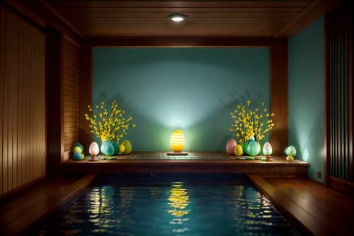 photo from pinterest of easter-style interior designed (onsen interior) . with colorful easter eggs and flowers on table and easter decorations and light blue colors and spring decorations and colorful easter eggs. . cinematic photo, highly detailed, cinematic lighting, ultra-detailed, ultrarealistic, photorealism, 8k. trending on pinterest. easter interior design style. masterpiece, cinematic light, ultrarealistic+, photorealistic+, 8k, raw photo, realistic, sharp focus on eyes, (symmetrical eyes), (intact eyes), hyperrealistic, highest quality, best quality, , highly detailed, masterpiece, best quality, extremely detailed 8k wallpaper, masterpiece, best quality, ultra-detailed, best shadow, detailed background, detailed face, detailed eyes, high contrast, best illumination, detailed face, dulux, caustic, dynamic angle, detailed glow. dramatic lighting. highly detailed, insanely detailed hair, symmetrical, intricate details, professionally retouched, 8k high definition. strong bokeh. award winning photo.