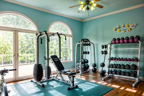 photo from pinterest of easter-style interior designed (fitness gym interior) with dumbbell stand and crosstrainer and squat rack and exercise bicycle and bench press and dumbbell stand. . with spring decorations and light blue colors and easter decorations and flowers on table and colorful easter eggs and spring decorations. . cinematic photo, highly detailed, cinematic lighting, ultra-detailed, ultrarealistic, photorealism, 8k. trending on pinterest. easter interior design style. masterpiece, cinematic light, ultrarealistic+, photorealistic+, 8k, raw photo, realistic, sharp focus on eyes, (symmetrical eyes), (intact eyes), hyperrealistic, highest quality, best quality, , highly detailed, masterpiece, best quality, extremely detailed 8k wallpaper, masterpiece, best quality, ultra-detailed, best shadow, detailed background, detailed face, detailed eyes, high contrast, best illumination, detailed face, dulux, caustic, dynamic angle, detailed glow. dramatic lighting. highly detailed, insanely detailed hair, symmetrical, intricate details, professionally retouched, 8k high definition. strong bokeh. award winning photo.