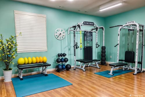 photo from pinterest of easter-style interior designed (fitness gym interior) with dumbbell stand and crosstrainer and squat rack and exercise bicycle and bench press and dumbbell stand. . with spring decorations and light blue colors and easter decorations and flowers on table and colorful easter eggs and spring decorations. . cinematic photo, highly detailed, cinematic lighting, ultra-detailed, ultrarealistic, photorealism, 8k. trending on pinterest. easter interior design style. masterpiece, cinematic light, ultrarealistic+, photorealistic+, 8k, raw photo, realistic, sharp focus on eyes, (symmetrical eyes), (intact eyes), hyperrealistic, highest quality, best quality, , highly detailed, masterpiece, best quality, extremely detailed 8k wallpaper, masterpiece, best quality, ultra-detailed, best shadow, detailed background, detailed face, detailed eyes, high contrast, best illumination, detailed face, dulux, caustic, dynamic angle, detailed glow. dramatic lighting. highly detailed, insanely detailed hair, symmetrical, intricate details, professionally retouched, 8k high definition. strong bokeh. award winning photo.