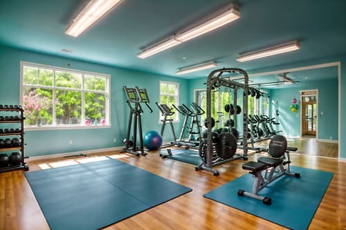 photo from pinterest of easter-style interior designed (fitness gym interior) with dumbbell stand and crosstrainer and squat rack and exercise bicycle and bench press and dumbbell stand. . with spring decorations and light blue colors and easter decorations and flowers on table and colorful easter eggs and spring decorations. . cinematic photo, highly detailed, cinematic lighting, ultra-detailed, ultrarealistic, photorealism, 8k. trending on pinterest. easter interior design style. masterpiece, cinematic light, ultrarealistic+, photorealistic+, 8k, raw photo, realistic, sharp focus on eyes, (symmetrical eyes), (intact eyes), hyperrealistic, highest quality, best quality, , highly detailed, masterpiece, best quality, extremely detailed 8k wallpaper, masterpiece, best quality, ultra-detailed, best shadow, detailed background, detailed face, detailed eyes, high contrast, best illumination, detailed face, dulux, caustic, dynamic angle, detailed glow. dramatic lighting. highly detailed, insanely detailed hair, symmetrical, intricate details, professionally retouched, 8k high definition. strong bokeh. award winning photo.