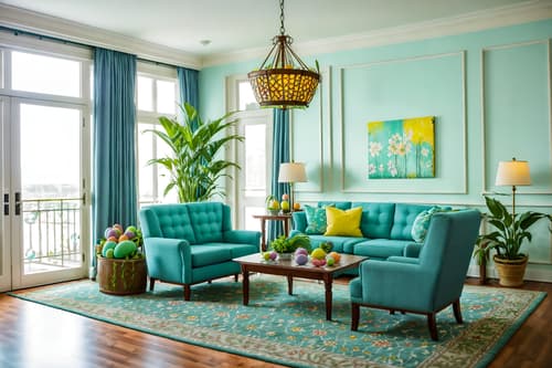 photo from pinterest of easter-style interior designed (hotel lobby interior) with sofas and coffee tables and plant and furniture and rug and hanging lamps and lounge chairs and check in desk. . with colorful easter eggs and spring decorations and light blue colors and easter decorations and flowers on table and colorful easter eggs. . cinematic photo, highly detailed, cinematic lighting, ultra-detailed, ultrarealistic, photorealism, 8k. trending on pinterest. easter interior design style. masterpiece, cinematic light, ultrarealistic+, photorealistic+, 8k, raw photo, realistic, sharp focus on eyes, (symmetrical eyes), (intact eyes), hyperrealistic, highest quality, best quality, , highly detailed, masterpiece, best quality, extremely detailed 8k wallpaper, masterpiece, best quality, ultra-detailed, best shadow, detailed background, detailed face, detailed eyes, high contrast, best illumination, detailed face, dulux, caustic, dynamic angle, detailed glow. dramatic lighting. highly detailed, insanely detailed hair, symmetrical, intricate details, professionally retouched, 8k high definition. strong bokeh. award winning photo.