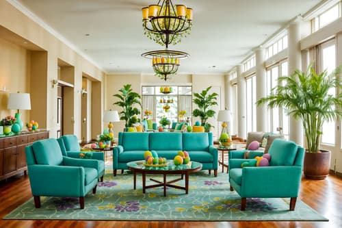 photo from pinterest of easter-style interior designed (hotel lobby interior) with sofas and coffee tables and plant and furniture and rug and hanging lamps and lounge chairs and check in desk. . with colorful easter eggs and spring decorations and light blue colors and easter decorations and flowers on table and colorful easter eggs. . cinematic photo, highly detailed, cinematic lighting, ultra-detailed, ultrarealistic, photorealism, 8k. trending on pinterest. easter interior design style. masterpiece, cinematic light, ultrarealistic+, photorealistic+, 8k, raw photo, realistic, sharp focus on eyes, (symmetrical eyes), (intact eyes), hyperrealistic, highest quality, best quality, , highly detailed, masterpiece, best quality, extremely detailed 8k wallpaper, masterpiece, best quality, ultra-detailed, best shadow, detailed background, detailed face, detailed eyes, high contrast, best illumination, detailed face, dulux, caustic, dynamic angle, detailed glow. dramatic lighting. highly detailed, insanely detailed hair, symmetrical, intricate details, professionally retouched, 8k high definition. strong bokeh. award winning photo.