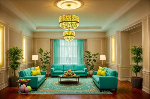 photo from pinterest of easter-style interior designed (hotel lobby interior) with sofas and coffee tables and plant and furniture and rug and hanging lamps and lounge chairs and check in desk. . with colorful easter eggs and spring decorations and light blue colors and easter decorations and flowers on table and colorful easter eggs. . cinematic photo, highly detailed, cinematic lighting, ultra-detailed, ultrarealistic, photorealism, 8k. trending on pinterest. easter interior design style. masterpiece, cinematic light, ultrarealistic+, photorealistic+, 8k, raw photo, realistic, sharp focus on eyes, (symmetrical eyes), (intact eyes), hyperrealistic, highest quality, best quality, , highly detailed, masterpiece, best quality, extremely detailed 8k wallpaper, masterpiece, best quality, ultra-detailed, best shadow, detailed background, detailed face, detailed eyes, high contrast, best illumination, detailed face, dulux, caustic, dynamic angle, detailed glow. dramatic lighting. highly detailed, insanely detailed hair, symmetrical, intricate details, professionally retouched, 8k high definition. strong bokeh. award winning photo.