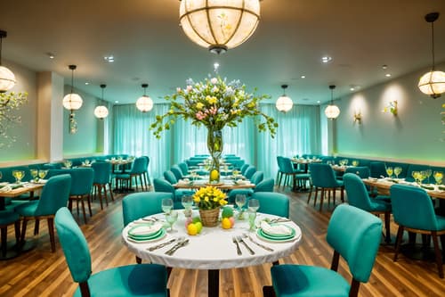 photo from pinterest of easter-style interior designed (restaurant interior) with restaurant decor and restaurant dining tables and restaurant chairs and restaurant bar and restaurant decor. . with spring decorations and light blue colors and flowers on table and colorful easter eggs and easter decorations and spring decorations. . cinematic photo, highly detailed, cinematic lighting, ultra-detailed, ultrarealistic, photorealism, 8k. trending on pinterest. easter interior design style. masterpiece, cinematic light, ultrarealistic+, photorealistic+, 8k, raw photo, realistic, sharp focus on eyes, (symmetrical eyes), (intact eyes), hyperrealistic, highest quality, best quality, , highly detailed, masterpiece, best quality, extremely detailed 8k wallpaper, masterpiece, best quality, ultra-detailed, best shadow, detailed background, detailed face, detailed eyes, high contrast, best illumination, detailed face, dulux, caustic, dynamic angle, detailed glow. dramatic lighting. highly detailed, insanely detailed hair, symmetrical, intricate details, professionally retouched, 8k high definition. strong bokeh. award winning photo.