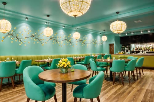 photo from pinterest of easter-style interior designed (restaurant interior) with restaurant decor and restaurant dining tables and restaurant chairs and restaurant bar and restaurant decor. . with spring decorations and light blue colors and flowers on table and colorful easter eggs and easter decorations and spring decorations. . cinematic photo, highly detailed, cinematic lighting, ultra-detailed, ultrarealistic, photorealism, 8k. trending on pinterest. easter interior design style. masterpiece, cinematic light, ultrarealistic+, photorealistic+, 8k, raw photo, realistic, sharp focus on eyes, (symmetrical eyes), (intact eyes), hyperrealistic, highest quality, best quality, , highly detailed, masterpiece, best quality, extremely detailed 8k wallpaper, masterpiece, best quality, ultra-detailed, best shadow, detailed background, detailed face, detailed eyes, high contrast, best illumination, detailed face, dulux, caustic, dynamic angle, detailed glow. dramatic lighting. highly detailed, insanely detailed hair, symmetrical, intricate details, professionally retouched, 8k high definition. strong bokeh. award winning photo.