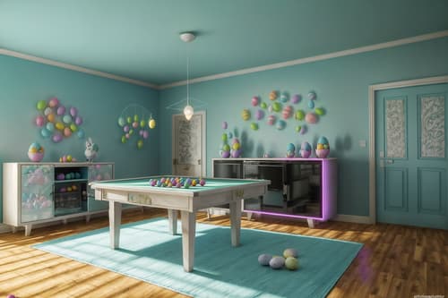 photo from pinterest of easter-style interior designed (gaming room interior) . with colorful easter eggs and light blue colors and easter decorations and flowers on table and spring decorations and colorful easter eggs. . cinematic photo, highly detailed, cinematic lighting, ultra-detailed, ultrarealistic, photorealism, 8k. trending on pinterest. easter interior design style. masterpiece, cinematic light, ultrarealistic+, photorealistic+, 8k, raw photo, realistic, sharp focus on eyes, (symmetrical eyes), (intact eyes), hyperrealistic, highest quality, best quality, , highly detailed, masterpiece, best quality, extremely detailed 8k wallpaper, masterpiece, best quality, ultra-detailed, best shadow, detailed background, detailed face, detailed eyes, high contrast, best illumination, detailed face, dulux, caustic, dynamic angle, detailed glow. dramatic lighting. highly detailed, insanely detailed hair, symmetrical, intricate details, professionally retouched, 8k high definition. strong bokeh. award winning photo.