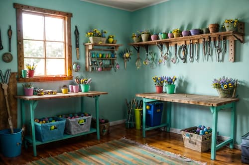 photo from pinterest of easter-style interior designed (workshop interior) with wooden workbench and messy and tool wall and wooden workbench. . with easter decorations and spring decorations and flowers on table and colorful easter eggs and light blue colors and easter decorations. . cinematic photo, highly detailed, cinematic lighting, ultra-detailed, ultrarealistic, photorealism, 8k. trending on pinterest. easter interior design style. masterpiece, cinematic light, ultrarealistic+, photorealistic+, 8k, raw photo, realistic, sharp focus on eyes, (symmetrical eyes), (intact eyes), hyperrealistic, highest quality, best quality, , highly detailed, masterpiece, best quality, extremely detailed 8k wallpaper, masterpiece, best quality, ultra-detailed, best shadow, detailed background, detailed face, detailed eyes, high contrast, best illumination, detailed face, dulux, caustic, dynamic angle, detailed glow. dramatic lighting. highly detailed, insanely detailed hair, symmetrical, intricate details, professionally retouched, 8k high definition. strong bokeh. award winning photo.