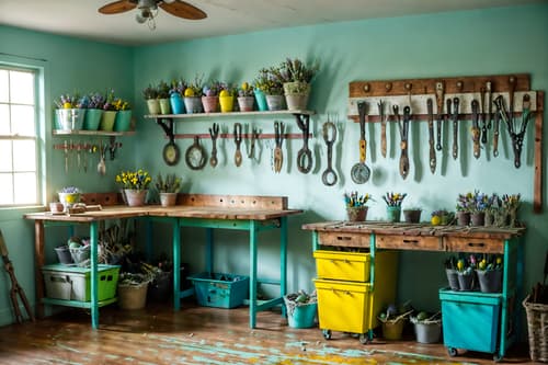 photo from pinterest of easter-style interior designed (workshop interior) with wooden workbench and messy and tool wall and wooden workbench. . with easter decorations and spring decorations and flowers on table and colorful easter eggs and light blue colors and easter decorations. . cinematic photo, highly detailed, cinematic lighting, ultra-detailed, ultrarealistic, photorealism, 8k. trending on pinterest. easter interior design style. masterpiece, cinematic light, ultrarealistic+, photorealistic+, 8k, raw photo, realistic, sharp focus on eyes, (symmetrical eyes), (intact eyes), hyperrealistic, highest quality, best quality, , highly detailed, masterpiece, best quality, extremely detailed 8k wallpaper, masterpiece, best quality, ultra-detailed, best shadow, detailed background, detailed face, detailed eyes, high contrast, best illumination, detailed face, dulux, caustic, dynamic angle, detailed glow. dramatic lighting. highly detailed, insanely detailed hair, symmetrical, intricate details, professionally retouched, 8k high definition. strong bokeh. award winning photo.