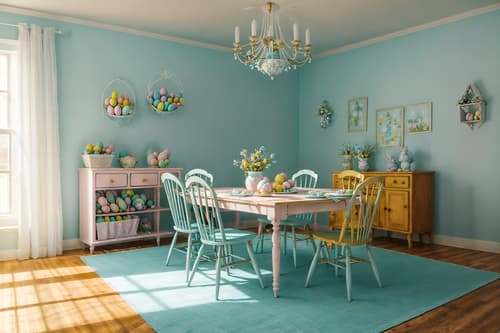 photo from pinterest of easter-style interior designed (attic interior) . with spring decorations and easter decorations and light blue colors and flowers on table and colorful easter eggs and spring decorations. . cinematic photo, highly detailed, cinematic lighting, ultra-detailed, ultrarealistic, photorealism, 8k. trending on pinterest. easter interior design style. masterpiece, cinematic light, ultrarealistic+, photorealistic+, 8k, raw photo, realistic, sharp focus on eyes, (symmetrical eyes), (intact eyes), hyperrealistic, highest quality, best quality, , highly detailed, masterpiece, best quality, extremely detailed 8k wallpaper, masterpiece, best quality, ultra-detailed, best shadow, detailed background, detailed face, detailed eyes, high contrast, best illumination, detailed face, dulux, caustic, dynamic angle, detailed glow. dramatic lighting. highly detailed, insanely detailed hair, symmetrical, intricate details, professionally retouched, 8k high definition. strong bokeh. award winning photo.