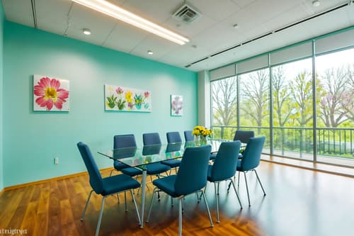 photo from pinterest of easter-style interior designed (meeting room interior) with cabinets and boardroom table and painting or photo on wall and office chairs and vase and plant and glass walls and glass doors. . with spring decorations and flowers on table and colorful easter eggs and easter decorations and light blue colors and spring decorations. . cinematic photo, highly detailed, cinematic lighting, ultra-detailed, ultrarealistic, photorealism, 8k. trending on pinterest. easter interior design style. masterpiece, cinematic light, ultrarealistic+, photorealistic+, 8k, raw photo, realistic, sharp focus on eyes, (symmetrical eyes), (intact eyes), hyperrealistic, highest quality, best quality, , highly detailed, masterpiece, best quality, extremely detailed 8k wallpaper, masterpiece, best quality, ultra-detailed, best shadow, detailed background, detailed face, detailed eyes, high contrast, best illumination, detailed face, dulux, caustic, dynamic angle, detailed glow. dramatic lighting. highly detailed, insanely detailed hair, symmetrical, intricate details, professionally retouched, 8k high definition. strong bokeh. award winning photo.