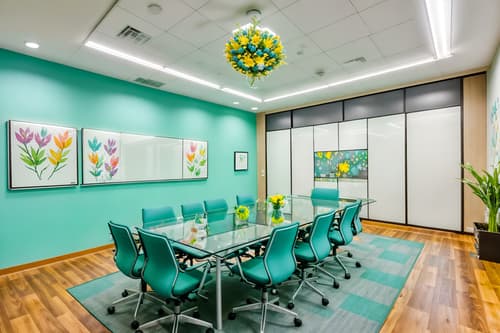 photo from pinterest of easter-style interior designed (meeting room interior) with cabinets and boardroom table and painting or photo on wall and office chairs and vase and plant and glass walls and glass doors. . with spring decorations and flowers on table and colorful easter eggs and easter decorations and light blue colors and spring decorations. . cinematic photo, highly detailed, cinematic lighting, ultra-detailed, ultrarealistic, photorealism, 8k. trending on pinterest. easter interior design style. masterpiece, cinematic light, ultrarealistic+, photorealistic+, 8k, raw photo, realistic, sharp focus on eyes, (symmetrical eyes), (intact eyes), hyperrealistic, highest quality, best quality, , highly detailed, masterpiece, best quality, extremely detailed 8k wallpaper, masterpiece, best quality, ultra-detailed, best shadow, detailed background, detailed face, detailed eyes, high contrast, best illumination, detailed face, dulux, caustic, dynamic angle, detailed glow. dramatic lighting. highly detailed, insanely detailed hair, symmetrical, intricate details, professionally retouched, 8k high definition. strong bokeh. award winning photo.