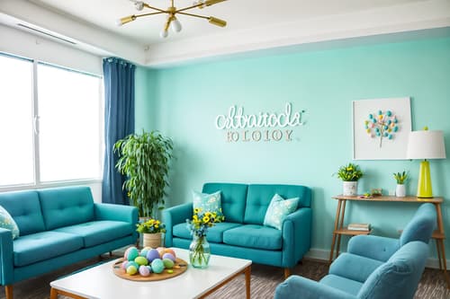 photo from pinterest of easter-style interior designed (coworking space interior) with seating area with sofa and office desks and lounge chairs and office chairs and seating area with sofa. . with light blue colors and flowers on table and spring decorations and easter decorations and colorful easter eggs and light blue colors. . cinematic photo, highly detailed, cinematic lighting, ultra-detailed, ultrarealistic, photorealism, 8k. trending on pinterest. easter interior design style. masterpiece, cinematic light, ultrarealistic+, photorealistic+, 8k, raw photo, realistic, sharp focus on eyes, (symmetrical eyes), (intact eyes), hyperrealistic, highest quality, best quality, , highly detailed, masterpiece, best quality, extremely detailed 8k wallpaper, masterpiece, best quality, ultra-detailed, best shadow, detailed background, detailed face, detailed eyes, high contrast, best illumination, detailed face, dulux, caustic, dynamic angle, detailed glow. dramatic lighting. highly detailed, insanely detailed hair, symmetrical, intricate details, professionally retouched, 8k high definition. strong bokeh. award winning photo.