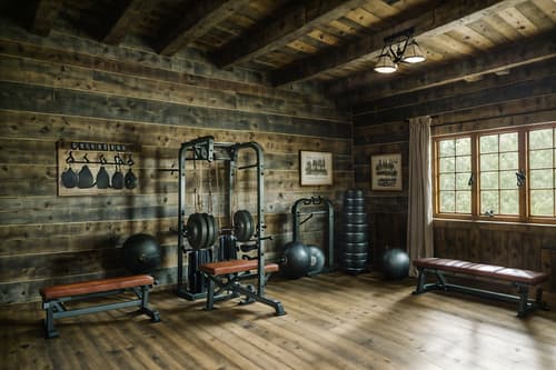photo from pinterest of cottagecore-style interior designed (fitness gym interior) with bench press and squat rack and dumbbell stand and crosstrainer and exercise bicycle and bench press. . with rustic and organic and cottage style and traditional and country style and earthy and muted colors and floral patterns. . cinematic photo, highly detailed, cinematic lighting, ultra-detailed, ultrarealistic, photorealism, 8k. trending on pinterest. cottagecore interior design style. masterpiece, cinematic light, ultrarealistic+, photorealistic+, 8k, raw photo, realistic, sharp focus on eyes, (symmetrical eyes), (intact eyes), hyperrealistic, highest quality, best quality, , highly detailed, masterpiece, best quality, extremely detailed 8k wallpaper, masterpiece, best quality, ultra-detailed, best shadow, detailed background, detailed face, detailed eyes, high contrast, best illumination, detailed face, dulux, caustic, dynamic angle, detailed glow. dramatic lighting. highly detailed, insanely detailed hair, symmetrical, intricate details, professionally retouched, 8k high definition. strong bokeh. award winning photo.