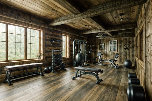 photo from pinterest of cottagecore-style interior designed (fitness gym interior) with bench press and squat rack and dumbbell stand and crosstrainer and exercise bicycle and bench press. . with rustic and organic and cottage style and traditional and country style and earthy and muted colors and floral patterns. . cinematic photo, highly detailed, cinematic lighting, ultra-detailed, ultrarealistic, photorealism, 8k. trending on pinterest. cottagecore interior design style. masterpiece, cinematic light, ultrarealistic+, photorealistic+, 8k, raw photo, realistic, sharp focus on eyes, (symmetrical eyes), (intact eyes), hyperrealistic, highest quality, best quality, , highly detailed, masterpiece, best quality, extremely detailed 8k wallpaper, masterpiece, best quality, ultra-detailed, best shadow, detailed background, detailed face, detailed eyes, high contrast, best illumination, detailed face, dulux, caustic, dynamic angle, detailed glow. dramatic lighting. highly detailed, insanely detailed hair, symmetrical, intricate details, professionally retouched, 8k high definition. strong bokeh. award winning photo.