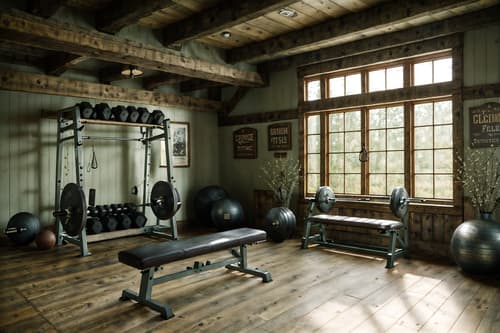 photo from pinterest of cottagecore-style interior designed (fitness gym interior) with bench press and squat rack and dumbbell stand and crosstrainer and exercise bicycle and bench press. . with rustic and organic and cottage style and traditional and country style and earthy and muted colors and floral patterns. . cinematic photo, highly detailed, cinematic lighting, ultra-detailed, ultrarealistic, photorealism, 8k. trending on pinterest. cottagecore interior design style. masterpiece, cinematic light, ultrarealistic+, photorealistic+, 8k, raw photo, realistic, sharp focus on eyes, (symmetrical eyes), (intact eyes), hyperrealistic, highest quality, best quality, , highly detailed, masterpiece, best quality, extremely detailed 8k wallpaper, masterpiece, best quality, ultra-detailed, best shadow, detailed background, detailed face, detailed eyes, high contrast, best illumination, detailed face, dulux, caustic, dynamic angle, detailed glow. dramatic lighting. highly detailed, insanely detailed hair, symmetrical, intricate details, professionally retouched, 8k high definition. strong bokeh. award winning photo.