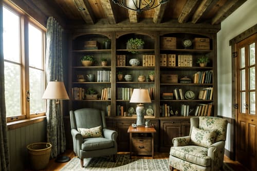 photo from pinterest of cottagecore-style interior designed (study room interior) with lounge chair and desk lamp and office chair and bookshelves and plant and cabinets and writing desk and lounge chair. . with organic and rustic and floral patterns and earthy and cottage style and country style and natural and muted colors. . cinematic photo, highly detailed, cinematic lighting, ultra-detailed, ultrarealistic, photorealism, 8k. trending on pinterest. cottagecore interior design style. masterpiece, cinematic light, ultrarealistic+, photorealistic+, 8k, raw photo, realistic, sharp focus on eyes, (symmetrical eyes), (intact eyes), hyperrealistic, highest quality, best quality, , highly detailed, masterpiece, best quality, extremely detailed 8k wallpaper, masterpiece, best quality, ultra-detailed, best shadow, detailed background, detailed face, detailed eyes, high contrast, best illumination, detailed face, dulux, caustic, dynamic angle, detailed glow. dramatic lighting. highly detailed, insanely detailed hair, symmetrical, intricate details, professionally retouched, 8k high definition. strong bokeh. award winning photo.